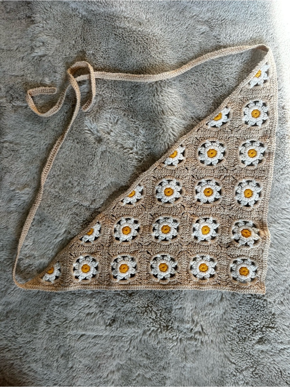 Handmade Crochet Daisy Triangle headband in Beige and White